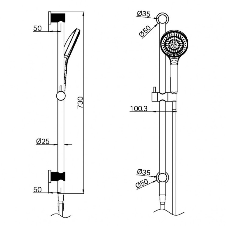 Душевой гарнитур со штангой, Lotis, цвет: никель