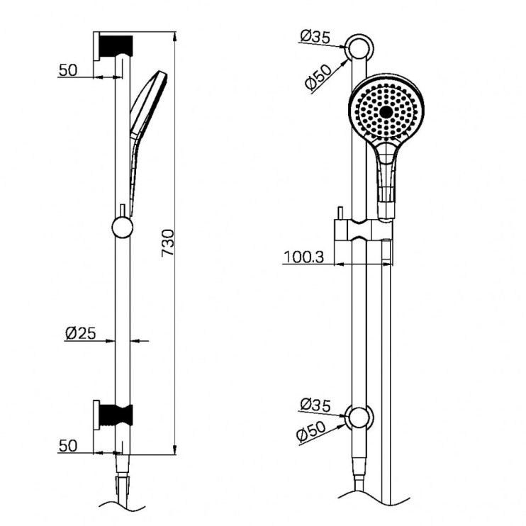 Душевой гарнитур со штангой, Lotis, цвет: никель
