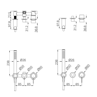 Смеситель для душа Lotis Mone 1012BMB встраиваемый с ручным душем, цвет brushed metall brass