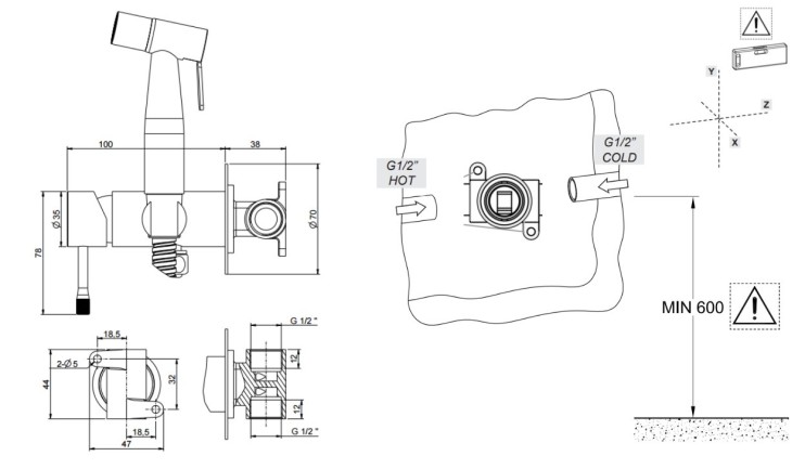 Гигиенический душ Lotis Mone 1043BB, цвет brushed brass PVD
