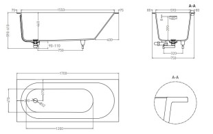 Ванна из искусственного камня Lotis Oberon  KIT 170x75см, Solid Surface, цвет белый матовый