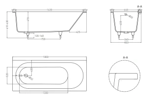 Ванна из искусственного камня Lotis Oberon 180x80см, встраиваемая, Solid Surface, цвет белый глянцевый