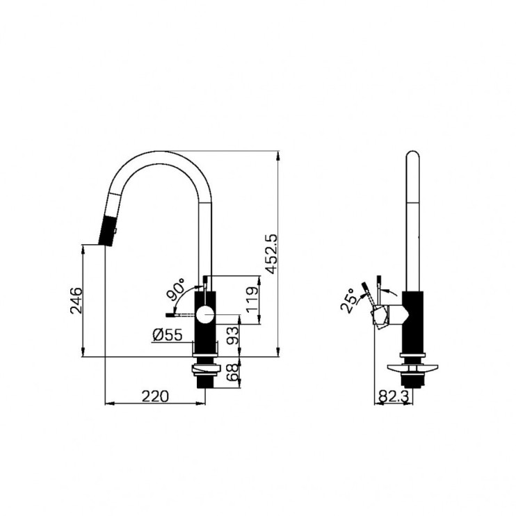 Выдвижной смеситель для кухни, с функцией распыления овощей, Lotis, цвет: графитовый