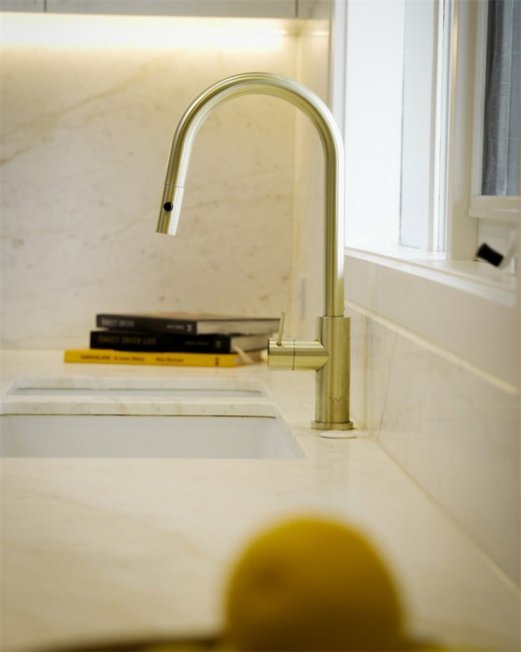 Выдвижной смеситель для кухни, с функцией распыления овощей, Lotis, цвет: золото