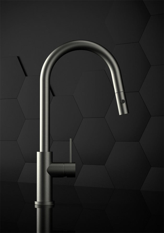 Выдвижной смеситель для кухни, с функцией распыления овощей, Lotis, цвет: никель