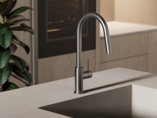 Выдвижной смеситель для кухни, с функцией распыления овощей, Lotis, цвет: оружейный металл