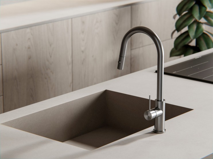 Выдвижной смеситель для кухни, с функцией распыления овощей, Lotis, цвет: оружейный металл