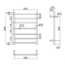 Полотенцесушитель, электрический, лестница, Lotis, цвет: хром