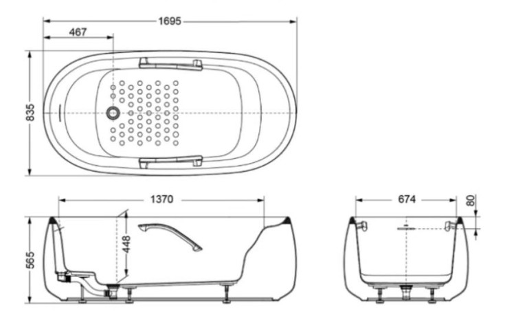 Ванна 170х83см из искусственного камня, отдельностоящая, с ручками, TOTO Flotation, белый арт. PJY1744