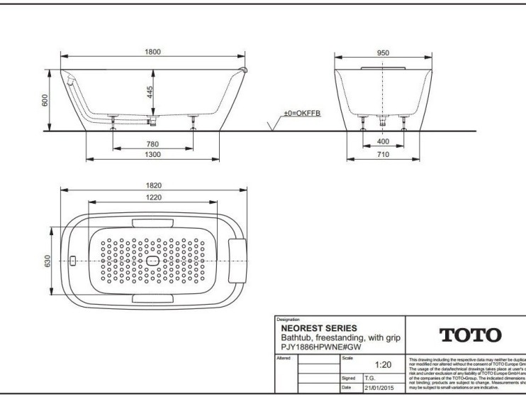 Ванна отдельностоящая 180х95 см, TOTO NEOREST, белый арт. PJY1886HPWNE
