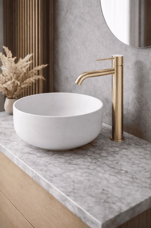 Смеситель для раковины Lotis Mone 1003BB высокий, цвет brushed brass