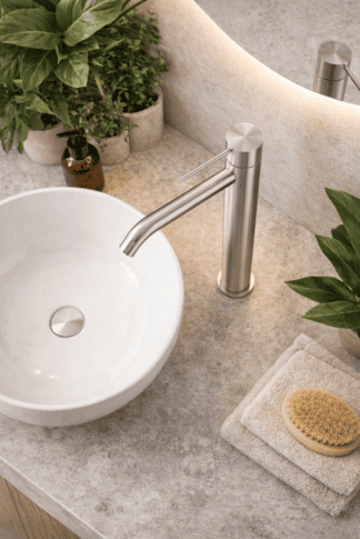 Смеситель для раковины Lotis Mone 1003BN высокий, цвет brushed nickel