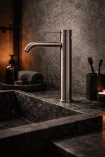 Смеситель для раковины Lotis Mone 1003CB высокий, цвет cooper brushed