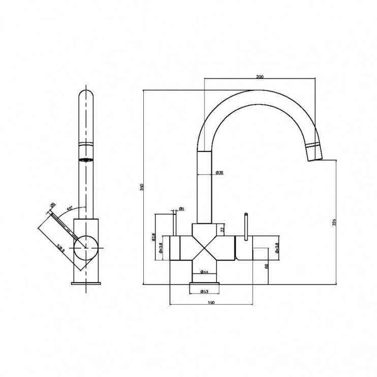 Смеситель для кухни, с фильтром для воды, Lotis, цвет: золото