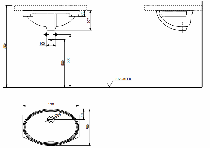 Раковина встраиваемая 59x38x20.7см TOTO WU, белый арт. LW1506