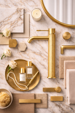 Смеситель для раковины Lotis Santi 1000BB высокий, brushed brass