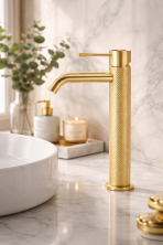 Смеситель для раковины Lotis Santi 1000BB высокий, brushed brass