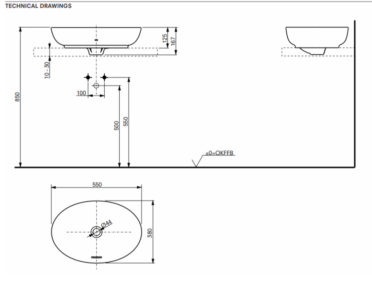 Раковина накладная 55x38x16.7см Cefiontect TOTO Раковины, белый арт. L1705E