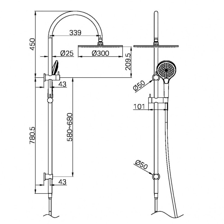 Душевая система с верхним душем и лейкой, Lotis, цвет: белый