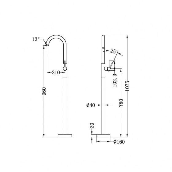 Смеситель для раковины Lotis Mone 1010BN напольный, цвет brushed nickel