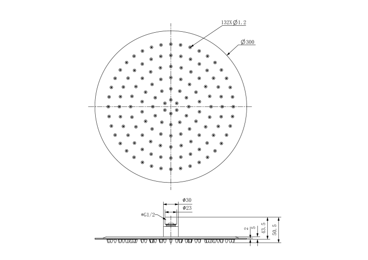 Верхний душ Lotis Mone 316 1102BMB 30 см, н/с, цвет brushed metall brass