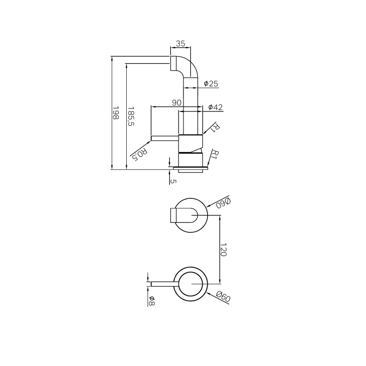 Смеситель для раковины Lotis Mone 316 1007BN 18,5 см, встраиваемый, н/с, цвет brushed nickel