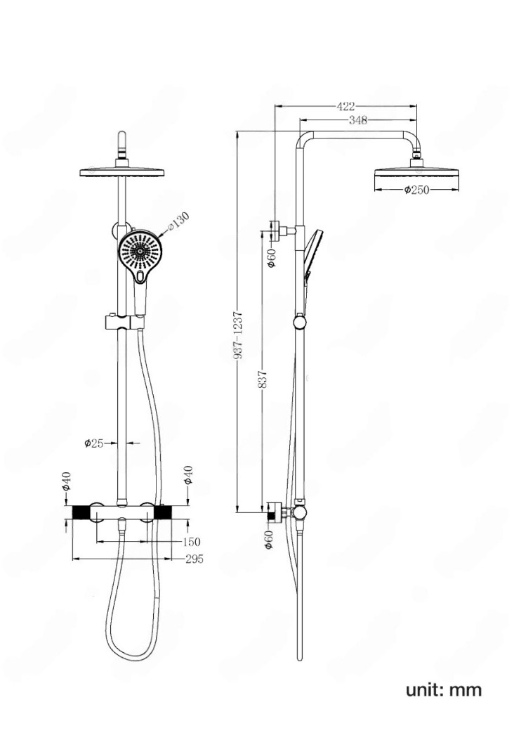 Душевая стойка Lotis Santi 1020BN с термостатом, цвет brushed nickel