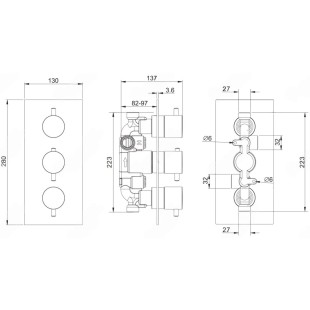 Смеситель для душа Lotis Santi 1026BN с термостатом на 3 потребителя, цвет brushed nickel