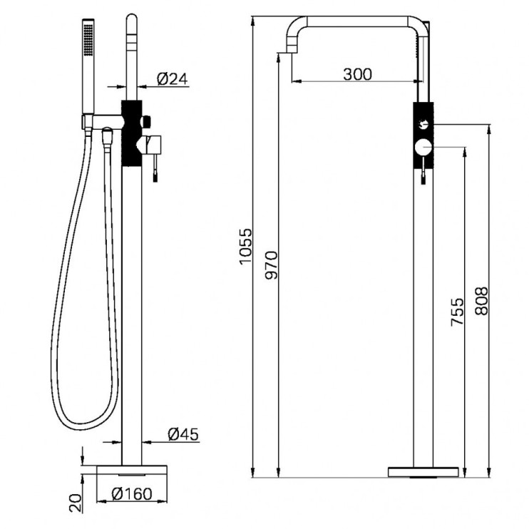 Смеситель для ванны с ручным душем, Lotis, цвет: бронза