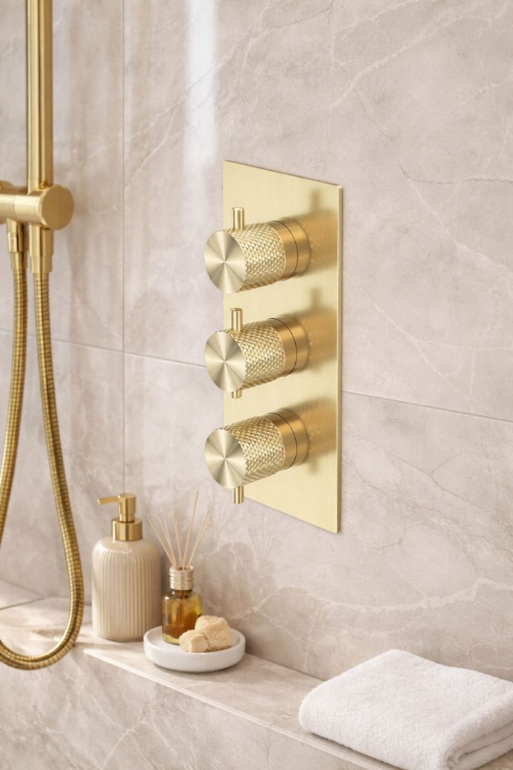 Смеситель для душа Lotis Santi 1026BB с термостатом на 3 потребителя, цвет brushed brass
