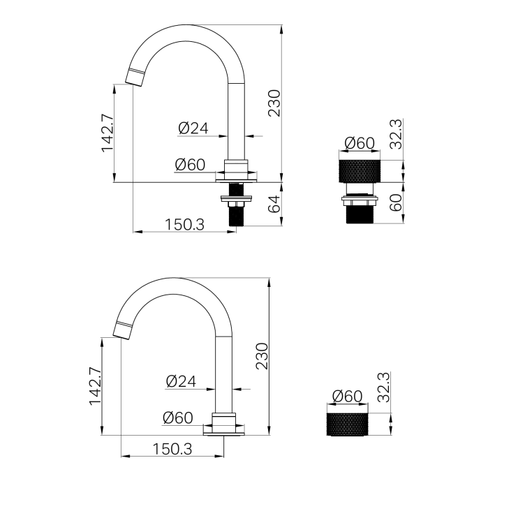Смеситель для раковины Lotis Santi 1063BN на два отверстия, цвет brushed nickel