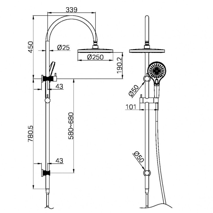 Душевая система с верхним душем и лейкой, Lotis, цвет: никель