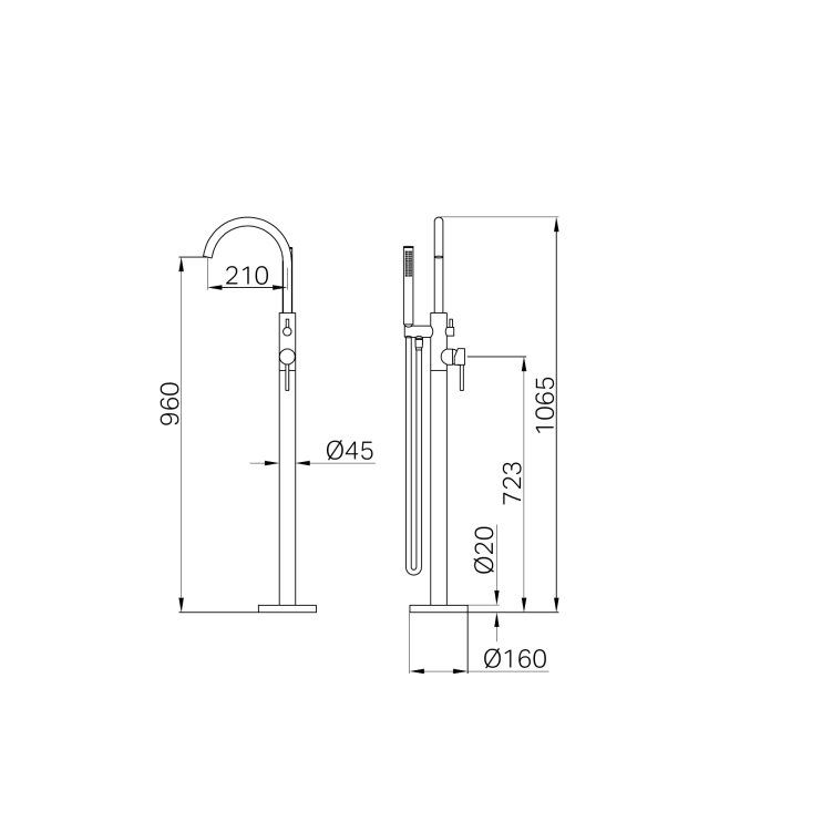 Смеситель для ванны Lotis Mone 1067CB напольный, цвет copper brushed