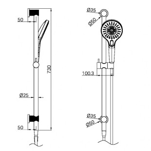 Душевой гарнитур со штангой, Lotis, цвет: графитовый