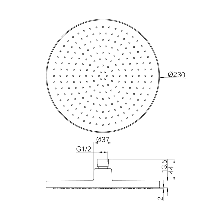 Верхний душ Lotis Mone 1069BB D23см, цвет brushed brass